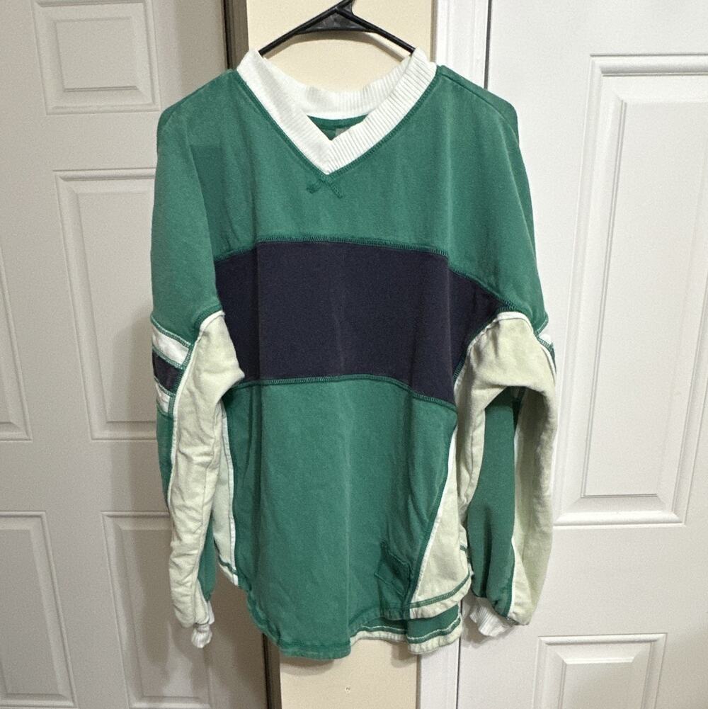 FPMovement Women's Green/White/Navy Colorblock Knit V-Neck Pullover  XS